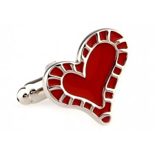 Silver And Red Heart Cufflinks