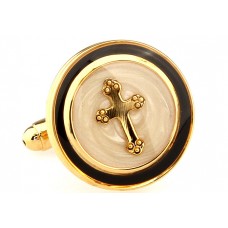 Round Cross Cufflinks In Gold