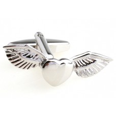 Flying Heart Cufflinks In Silver Colour