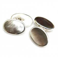 Sterling Silver Black Mother Of Pearl Cufflinks