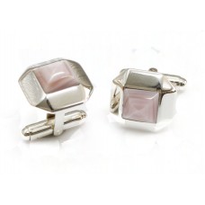 Deco Style Sterling Silver Pink Mother Of Pearl Cufflinks