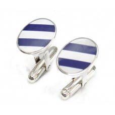 Sterling Silver Striped Mother Of Pearl Cufflinks With Imitation Lapis