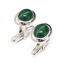 Hand Made Sterling Silver Cufflinks With A Malachite Gemstone