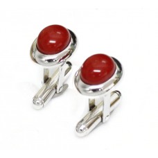 Sterling Silver With Imitation Red Jasper Cufflinks