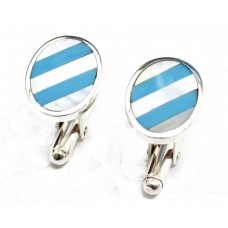 Hand Made Sterling Silver Stripe Mother Of Pearl Turquoise Cufflinks