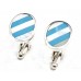 Hand Made Sterling Silver Stripe Mother Of Pearl Turquoise Cufflinks