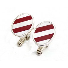 Hand Made Sterling Silver Striped Mother Of Pearl And Imitation Red Coral Cufflinks