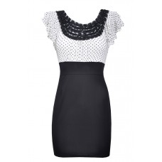 Polka Dot Frill Sleeve Pencil Dress