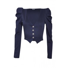 Puff Shoulder Cropped Jersey Jacket