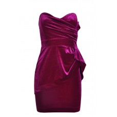 Velvet Asymmetric Pleat Bandeau Dress