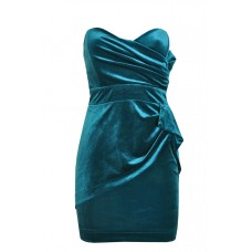 Velvet Asymmetric Pleat Bandeau Dress