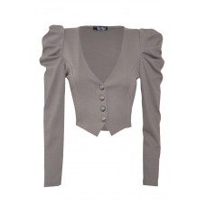 Puff Shoulder Cropped Jersy Jacket