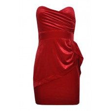 Velvet Asymmetric Pleat Bandeau Dress