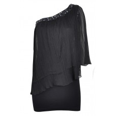 One Sleeve Pleat Layered Dress
