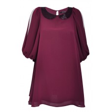 Beaded Collar Split Sleeve Dress