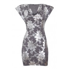 Floral Metallic Print Dress