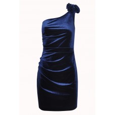 One Shoulder Ruffle Velvet Dress