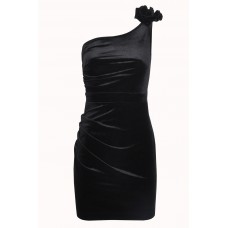 One Shoulder Ruffle Velvet Dress