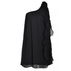 One Shoulder Ruffle Detail Chiffon Dress