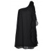 One Shoulder Ruffle Detail Chiffon Dress