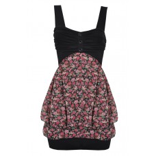 Layered Chiffon Rose Print Dress