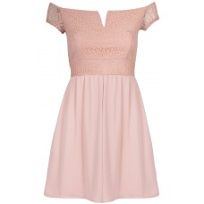 Tfnc Bardot Pink Lace Off Shoulder Dress