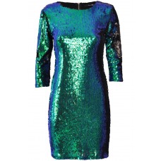 Tfnc Paris Green Oil Slick Two-tone Sequin Dress