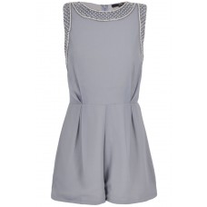 Lace & Beads Ink Grey Embellished Playsuit
