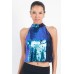 Tfnc Mindy Green Sequin High Neck Crop Top