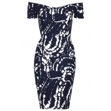 Tfnc Jane Navy Paint Off Shoulder Midi Dress