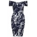 Tfnc Jane Navy Paint Off Shoulder Midi Dress