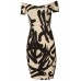 Tfnc Jane Beige Graffiti Off Shoulder Midi Dress