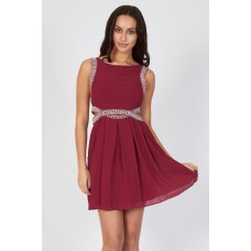 Tfnc Malaga Ox Blood Embellished Cut Out Dress