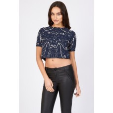 Lace & Beads Beatle Navy Top