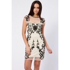 Lace & Beads Velentine Cream Embellished Dress
