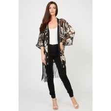 Tfnc Floral Black Fringe Kimono
