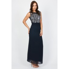 Lace & Beads Flair Navy Maxi Dress