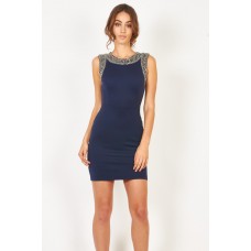 Lace & Beads Becky Bodycon Navy Embellished Dress