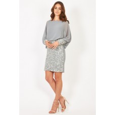 Lace & Beads Rosyka Grey Embellished Dress