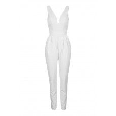 Walg Deep V White Jumpsuit
