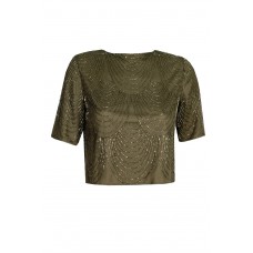 Lace & Beads Opal Khaki Open Back Top