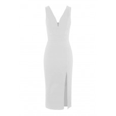 Walg Deep V Midi White Dress